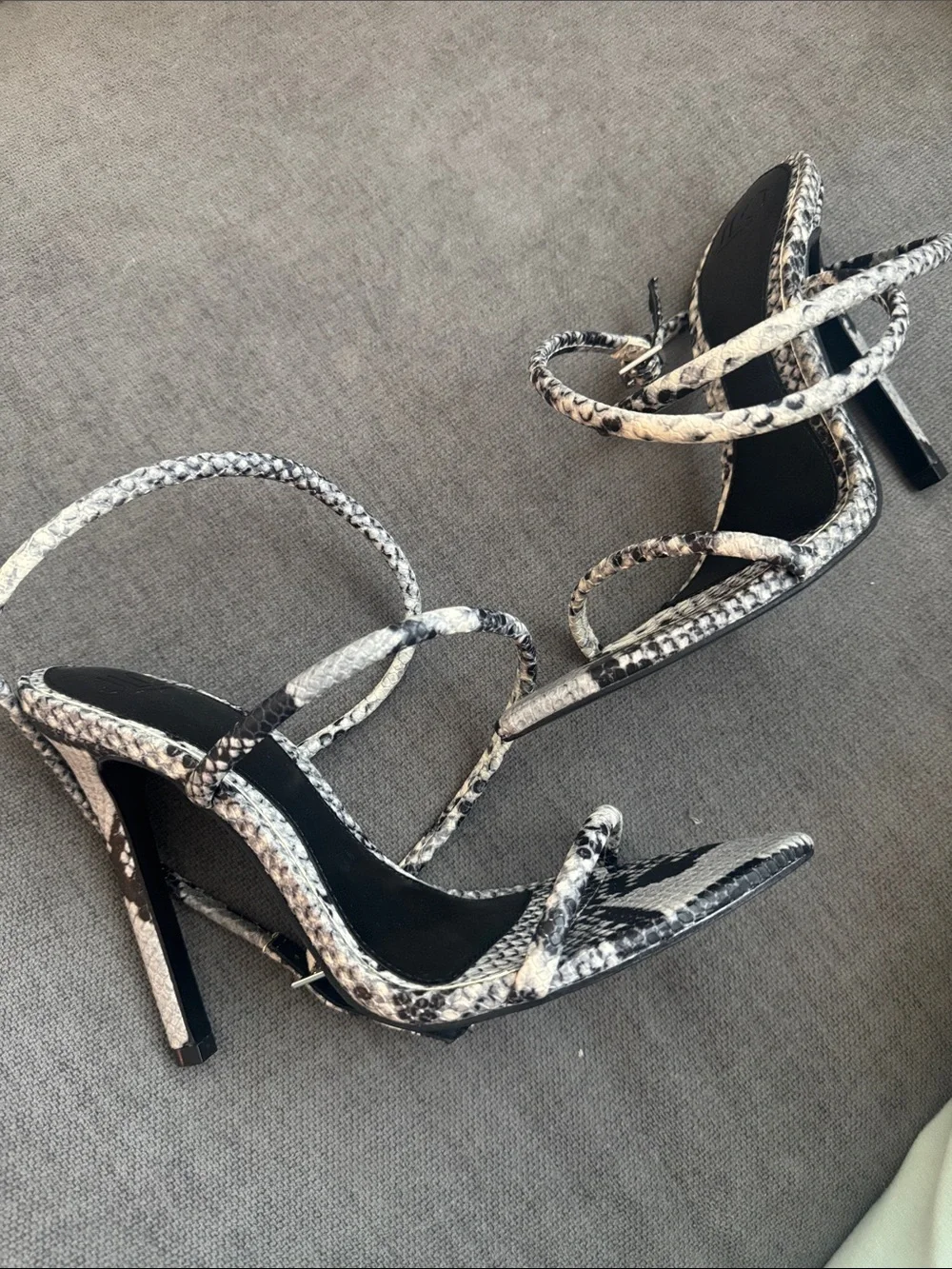 Jennifer Lopez Snake-Print Strappy Stiletto Sandal - Black & White - Picture 3 of 6